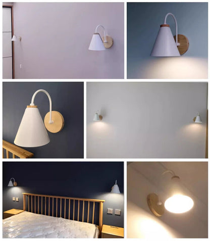 Nordic Wall Lamp Solid Wood Wall Lamps Bedroom Modern Bedside Light Creative Macaron Wall Lights E27