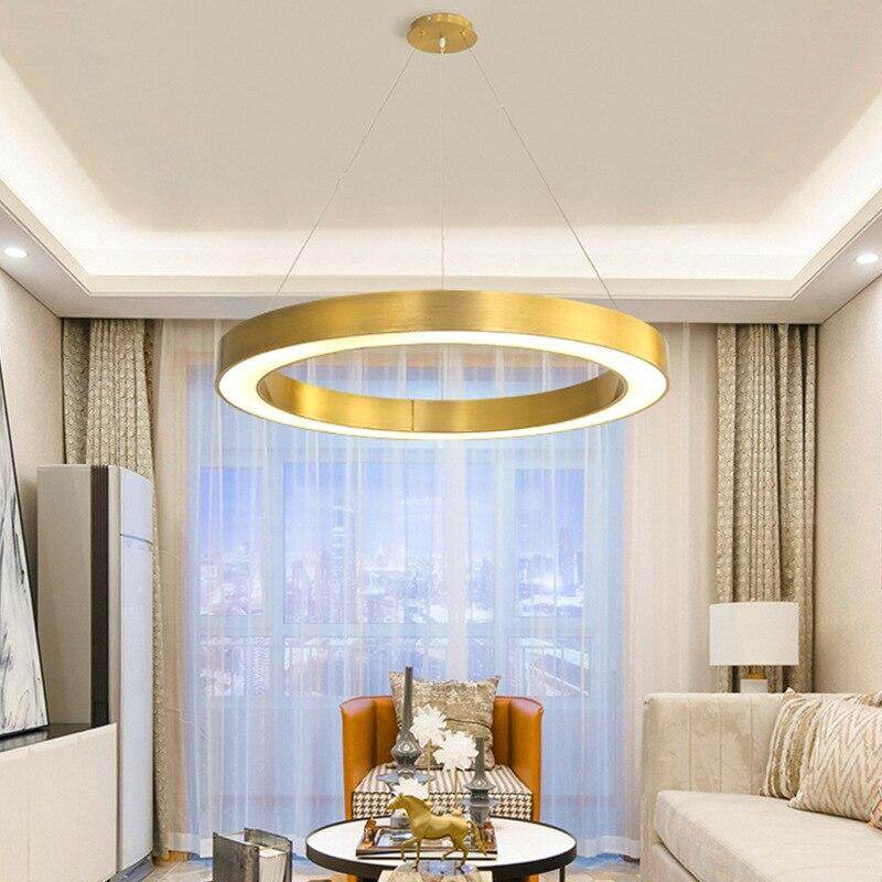 Modern Nordic Gold Copper LED Pendant Lights Circle Ring Suspension Luminaire Dining Room Lights