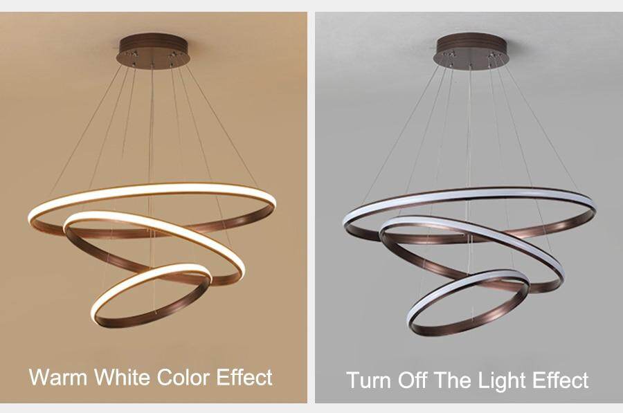 New Modern LED Pendant Lights Lliving Room Dining Black White Golden Coffee Rings Aluminum Body Ceiling Mounted Indoor Lamps De