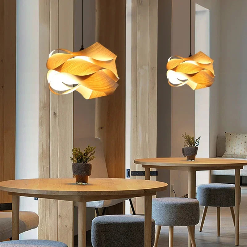 Creative Wooden Skin Pendant Lamp Bedroom Restaurant  Aisle Chandelier Modern Simple Led Decor Lighting Fixtures