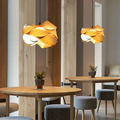 Creative Wooden Skin Pendant Lamp Bedroom Restaurant  Aisle Chandelier Modern Simple Led Decor Lighting Fixtures