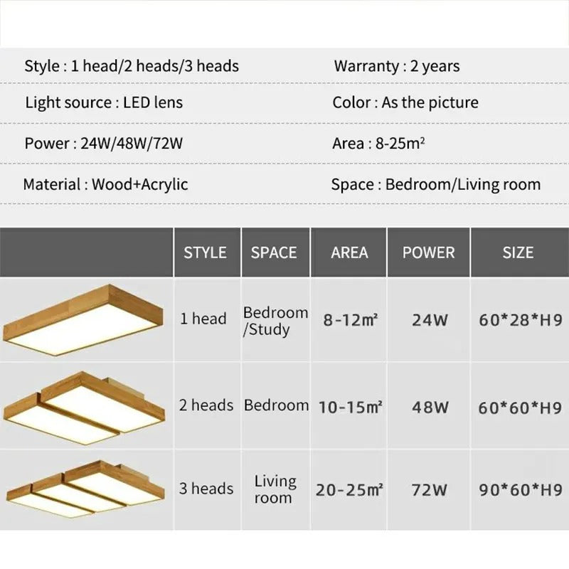 Wood Modern Led Ceiling Lamp Lights For Bedroom Living Dining Room Fixture Square Chandelier Lighting