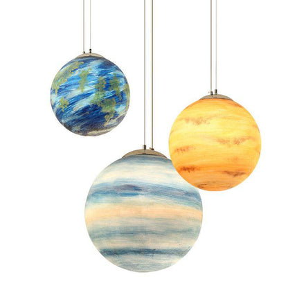 Modern Designer Creative Universe Resin Pendant Light Theme Park Child Room Living Room Hall Starry Moon Ball Pendant Lamp