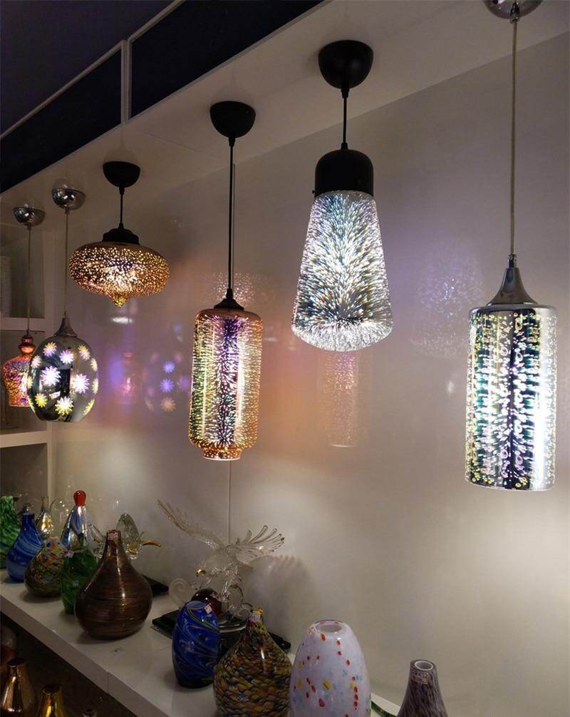 Modern 3D Colorful Nordic Starry Sky Hanging Glass Shade Pendant Lamp Lights E27 LED For Kitchen Restaurant Living Room