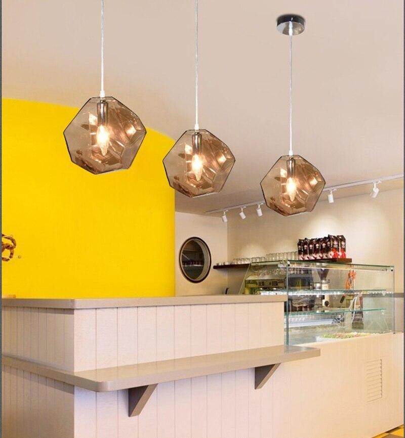 Modern Scandinavian Ice Crystal Glass Pendant Lights Creative Restaurant Hanging Lights Colored Stone Single Head Luminarias
