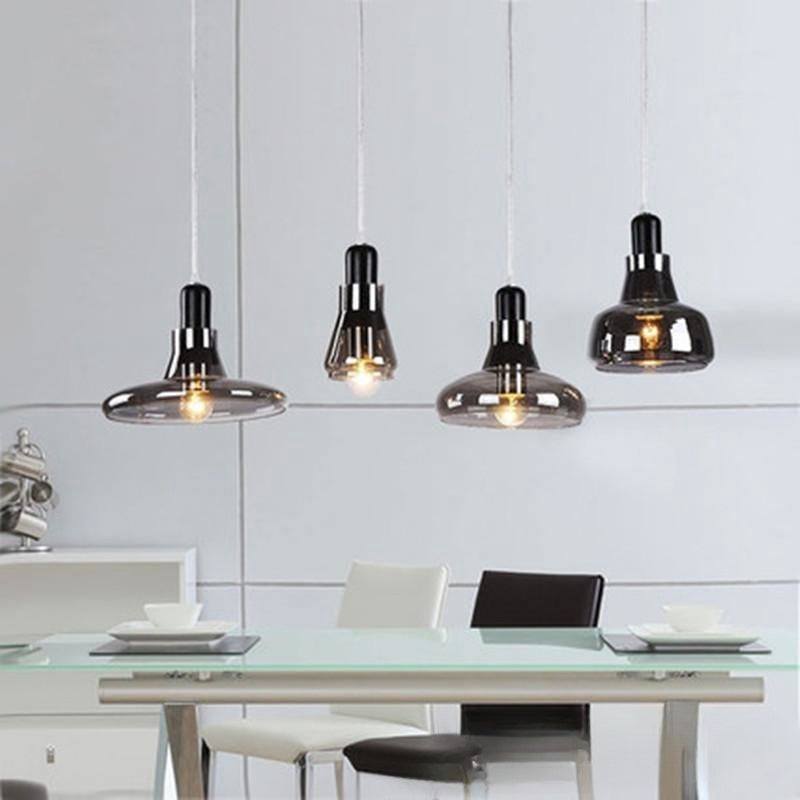 LED Chandelier Modern Minimalist Smoke Gray Glass Restaurant Bar Bedroom Bedside Single Head Pendant Lamp Indoor Lighting