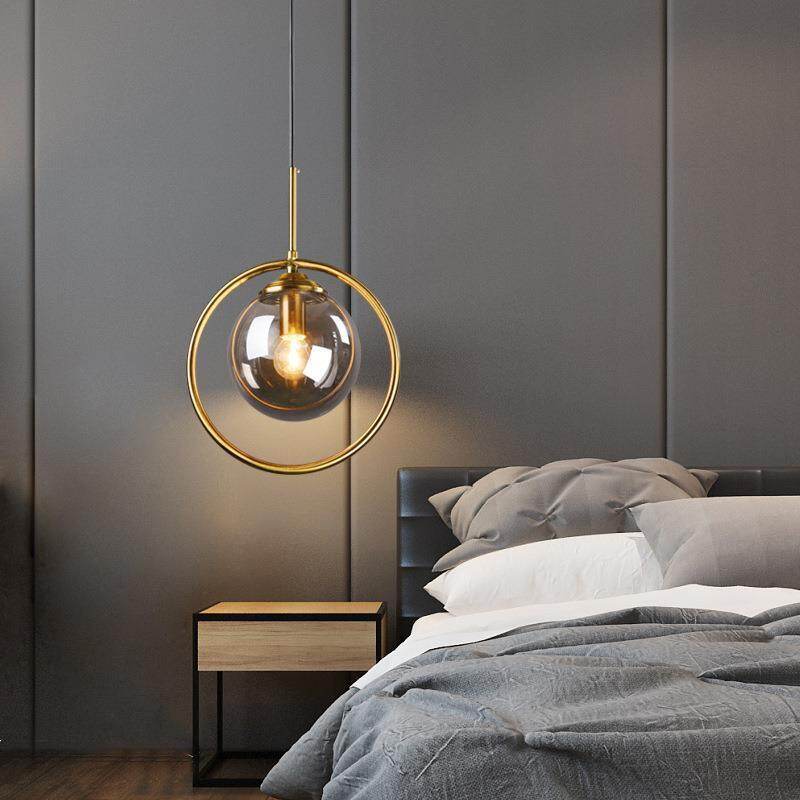 Nordic Gold Iron Chandelier Creative Post Modern Simple Bedroom Bedside Bar Coffee Restaurant Glass Ball Chandelier