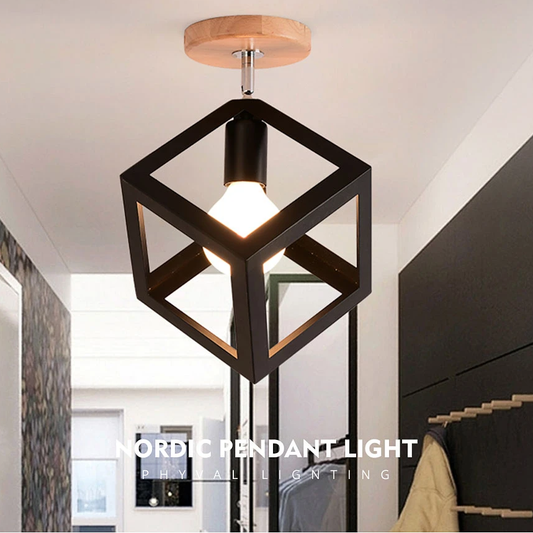 LED Pendant Light American Loft Corridor Balcony Room Pendant Lamp Nordic Simple Lights Indoor Lighting Fixture Square Lamps E27