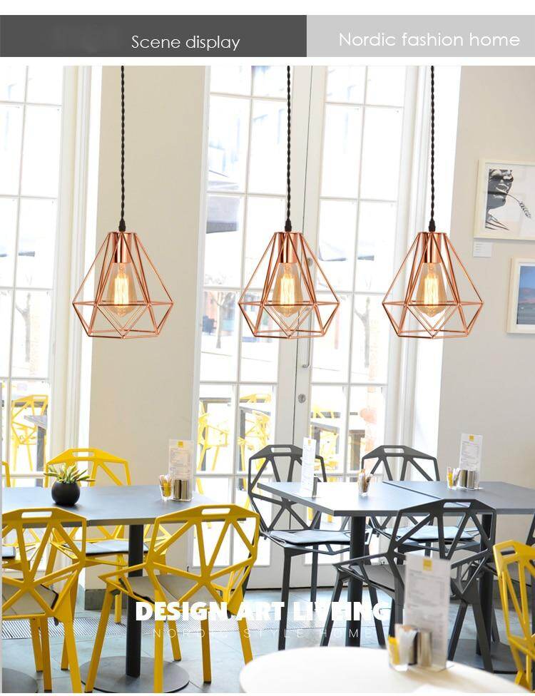 Modern Plating Metal Cage Pendant Lamp,Vintage Plating Rose Gold Birdcage Creative Hanging Lamp For Restaurant Living Room