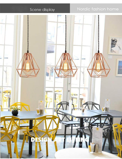 Modern Plating Metal Cage Pendant Lamp,Vintage Plating Rose Gold Birdcage Creative Hanging Lamp For Restaurant Living Room