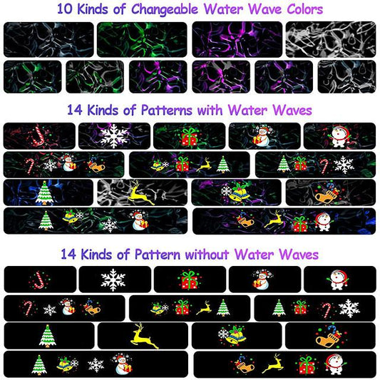 LITBEST  Christmas Projector Lights 2-in-1 Ocean Wave LED Waterproof Light Outdoor Indoor Light for Xmas Theme Holiday Party Landscape Decorations (12 Slides 10 Colors)