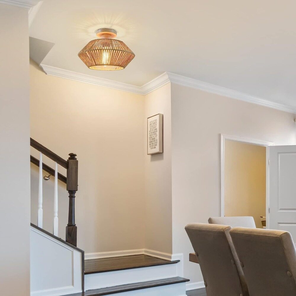 Led Rattan Ceiling Light Chinese Style Lampshade Hemp Rope Design Ceiling Light Fixture Lighting