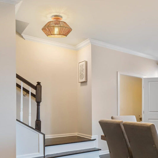 Led Rattan Ceiling Light Chinese Style Lampshade Hemp Rope Design Ceiling Light Fixture Lighting
