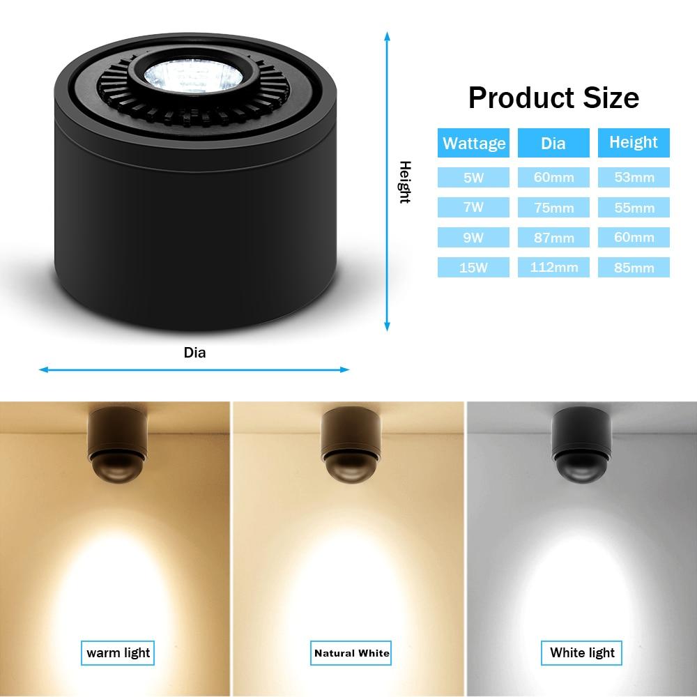 Dimmable Surface Mounted LED COB Downlight 5W/7W/9W/15W LED Lamp Ceiling Spot Light with LED Driver White/Warm White