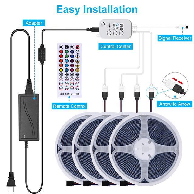 20M LED Strip Lights RGB LED Light Strip Music Sync 1200LEDs LED Strip 2835 SMD Color Changing LED Strip Light Bluetooth Controller and 40 Key Remote LED Lights for Bedroom Home Party