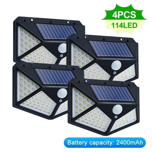 100/114 LED Solar Light Outdoor Waterproof Solar Powered Lamp PIR Motion Sensor Street Light for Garden Decoration 3 Modes