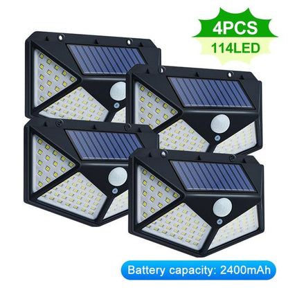 100/114 LED Solar Light Outdoor Waterproof Solar Powered Lamp PIR Motion Sensor Street Light for Garden Decoration 3 Modes