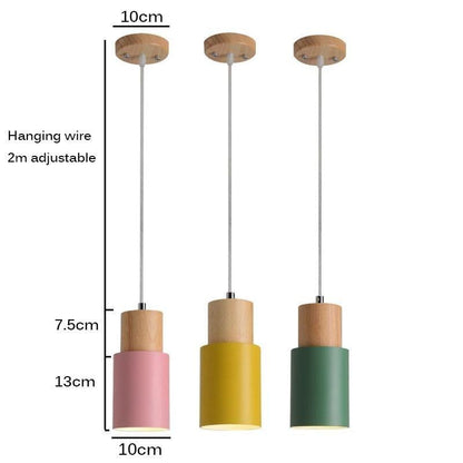 High Quality Durable Modern Wood Pendant Light Minimalist Macaron Nordic Wood Luminaire Aluminum Island Bar Hotel Home Decor