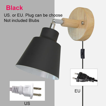 Nordic Wall light Indoor DIY E27 Wooden 6 Colors EU/UL Plug 350° Wall lamps