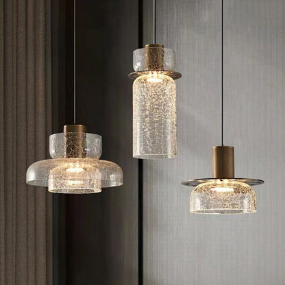 Creative Cracked Glass LED Pendant Light Gold Metal Clear Amber For Dining Room Bedroom Crod Adjustable