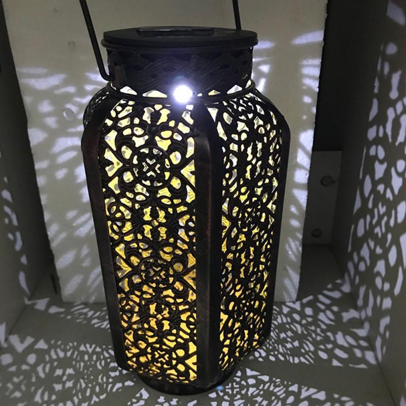 Retro Garden Solar Lamp Hollowed Out maple leaf Shadow Lantern Hanging Hollow Lamp Outdoor Lighting Waterproof Landscape Lamp
