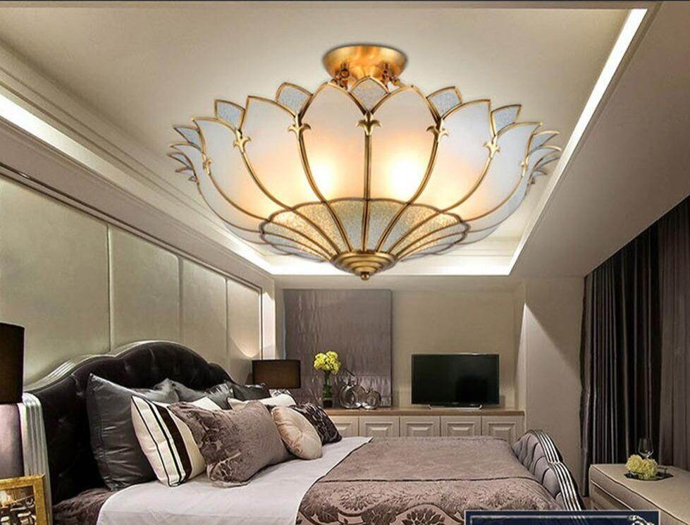 Led E27 European Copper Glass Half Hanging LED Lamp.LED Light.Pendant Lights.LED Pendant Light.Pendant Lamp For Foyer Bedroom