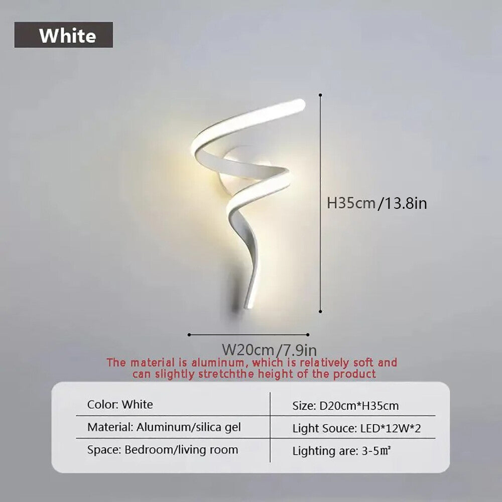 Modern LED Wall Lamp Minimalist Spiral Wall Light Curve Fixture Surface Mount Art Led Wall Sconce