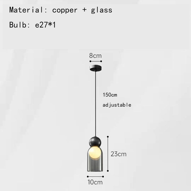 Modern Gray Clear Glass Pendant Lights Brass Bedroom Bedside Dining Room Hanging Lamp E27 Bulb Wire Adjustable