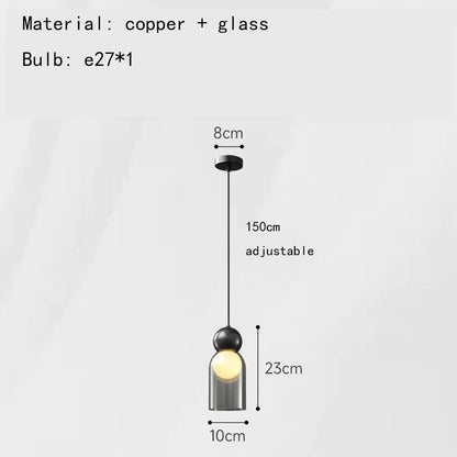 Modern Gray Clear Glass Pendant Lights Brass Bedroom Bedside Dining Room Hanging Lamp E27 Bulb Wire Adjustable