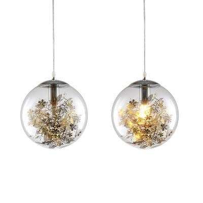 Modern Pendant Light Glass Ball Lamp With Metal Leaf Flower Glass Kitchen Bedside Hanging Lamp Kitchen Suspension Light