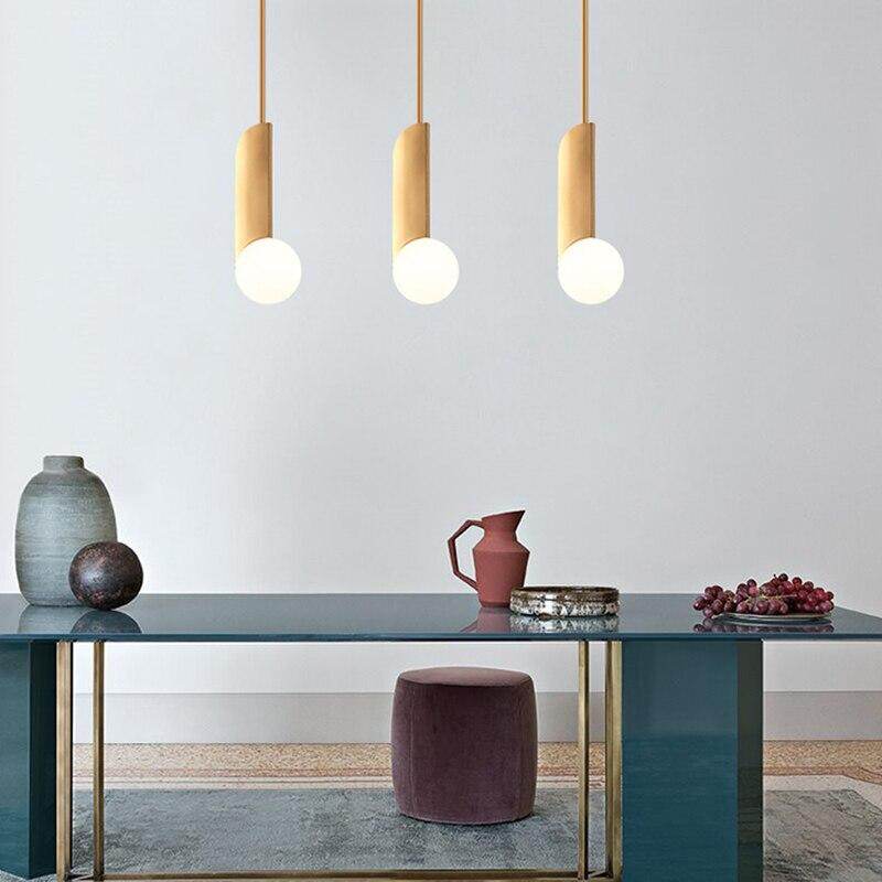 Modern Gold Pendant Light Bedroom White Glass Hanging Led Lamp Kitchen Minimalist Fixtures Dining Room Pendant Lamp Bathroom