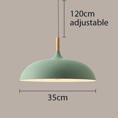 Pendant Light 35cm Diameter Matte Aluminum Lampshade 10cm Iron Base Solid Wood Accessories 1.2 m Suspension Line E27 Lamp Holder