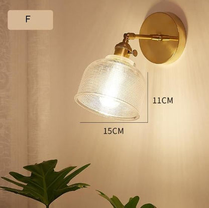 Nordic Retro Livingroom Bedroom Bedside Full Copper Wall Lamp