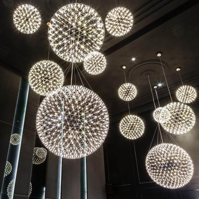 Modern Brief Loft Spark Ball LED Pendant Light Fixture Firework Ball Stainless Steel Pendant Lamps Home Deco Lighting