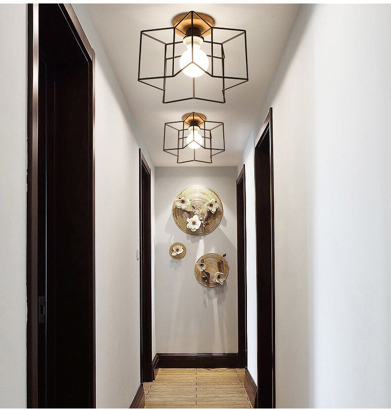 E27 5W Iron Ceiling Lamp Shade Pendant Light Covers and Shades Triangle Metal Ceiling Lamp