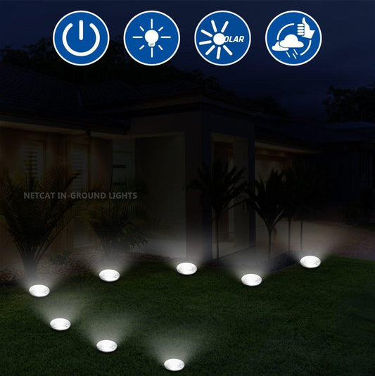 4PCS Solar Powered Disk Lights 8LED Solar Pathway Lights Outdoor Waterproof Garden Landscape Lighting for Yard Deck Patio