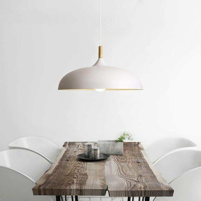 Pendant Light 35cm Diameter Matte Aluminum Lampshade 10cm Iron Base Solid Wood Accessories 1.2 m Suspension Line E27 Lamp Holder