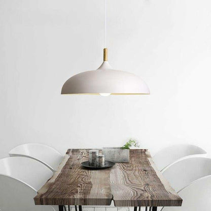 Pendant Light 35cm Diameter Matte Aluminum Lampshade 10cm Iron Base Solid Wood Accessories 1.2 m Suspension Line E27 Lamp Holder