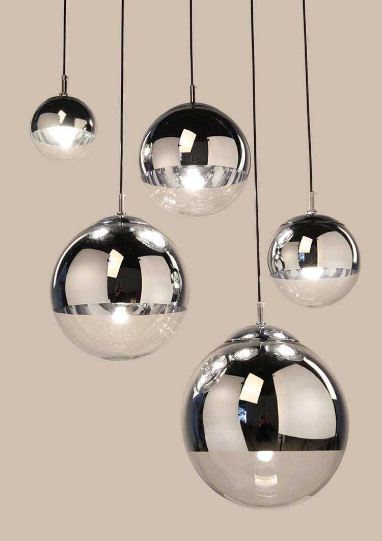 LukLoy Modern Mirror Glass Ball Pendant Light Copper Silver Gold Globe Loft Hanglamp Modern Lamp Kitchen Light Fixture