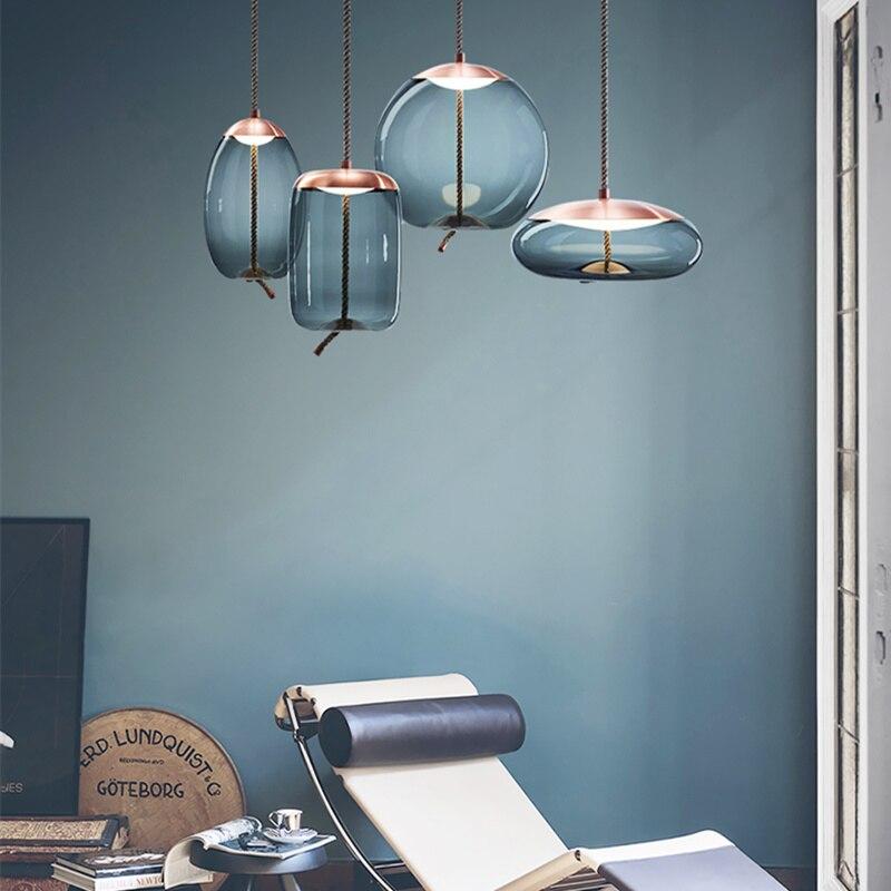 Modern Glass Scandinavian Pendant Lights Nordic Hanglamp Hemp Rope Industrial lamp For LOFT Deco Maison