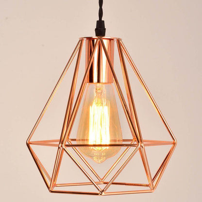 Modern Plating Metal Cage Pendant Lamp,Vintage Plating Rose Gold Birdcage Creative Hanging Lamp For Restaurant Living Room