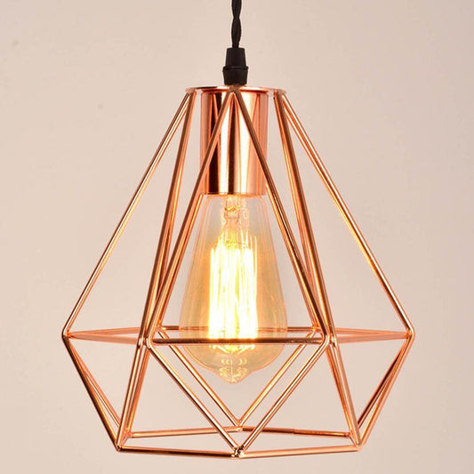 Modern Plating Metal Cage Pendant Lamp,Vintage Plating Rose Gold Birdcage Creative Hanging Lamp For Restaurant Living Room