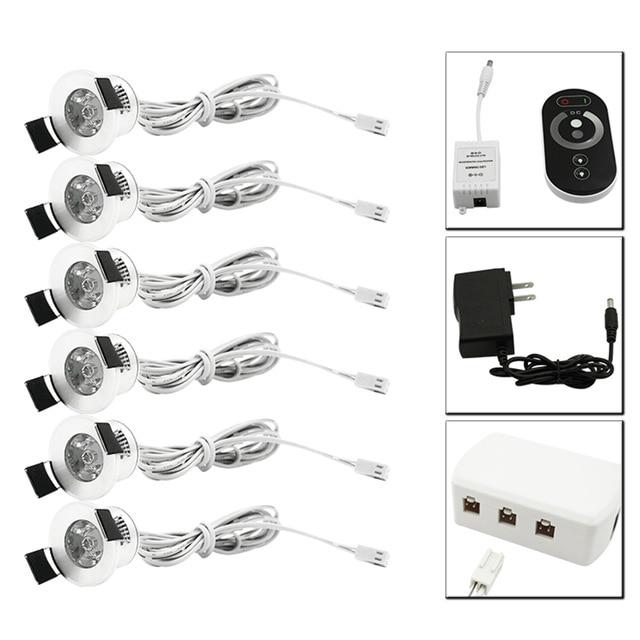 Mini LED Spot Downlights Dimmable Lamp Set Remote Controller Ceiling Recessed 1.5W 27mm Hole Silvery Cabinet Lights