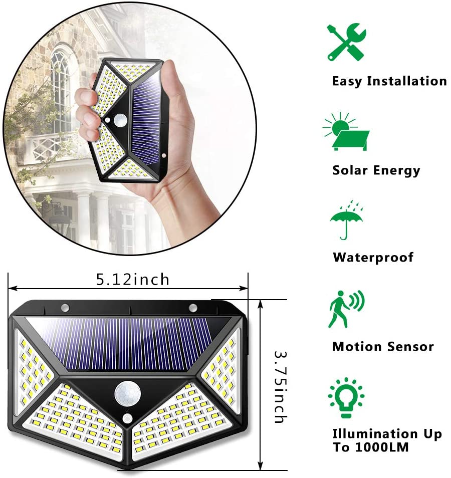 100 LED Solar Light Outdoor Solar Lamp Powered Sunlight 3 Modes PIR Motion Sensor for Garden Decoration Wall Street