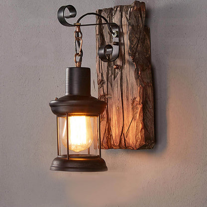 Outdoor Antique LED Loft Wall Lamp Wood Glass Restaurant Cafe Bar Sconces Vintage Industrial Retro Wall Sconce for Bedroom
