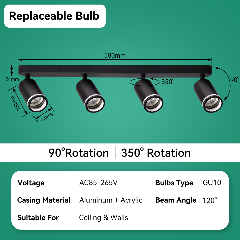 Modern Ceiling Led Spot Light Replaceable GU10 Bulb Track Lighting for Living Room Kitchen Ceiling Lamp
