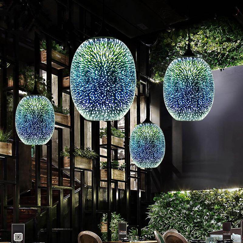 Modern 3D Colorful Nordic Starry Sky Hanging Glass Shade Pendant Lamp Lights E27 LED For Kitchen Restaurant Living Room
