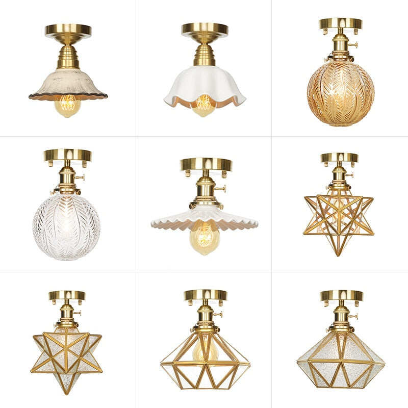 9 Style Modern Minimalist LED Copper Ceiling Lamp Bedroom Corridor Kitchen Decoration Lamp Cafe Garden Living Room Ceiling Light