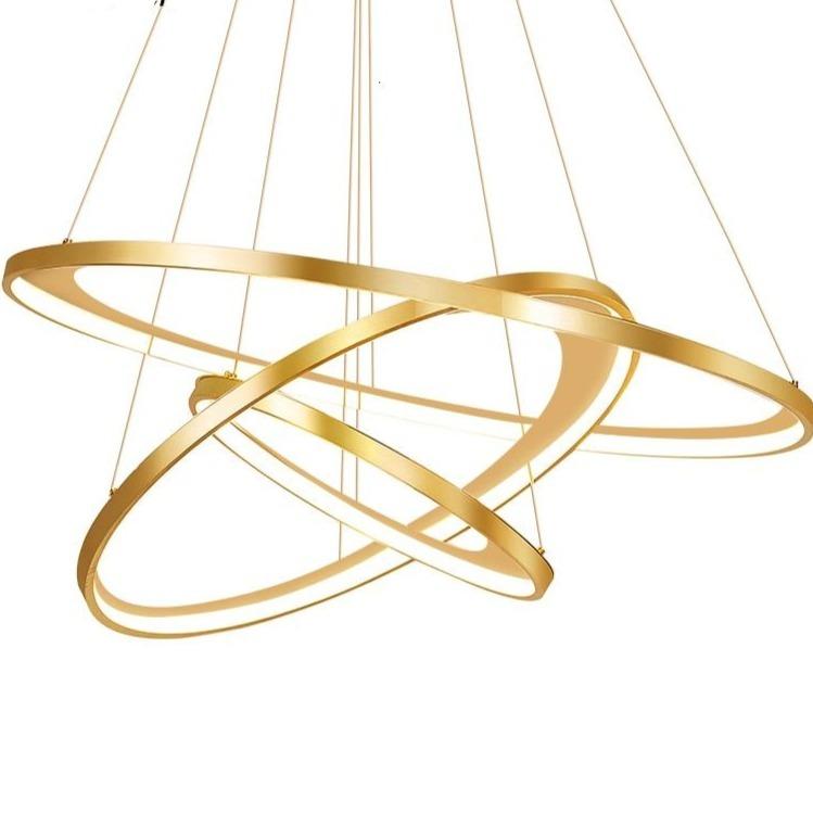 Golden Living Room Chandelier Post Modern Minimalist Atmosphere Light Luxury Nordic Art Ring Network Creative Restaurant Lamps