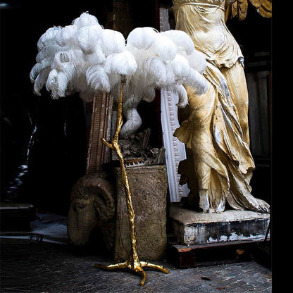 Nordic Luxury Ostrich Feather LED Floor Lamp Copper Brass/Resin Floor Light Art Deco Floor Lamps for Living Room Standing Light